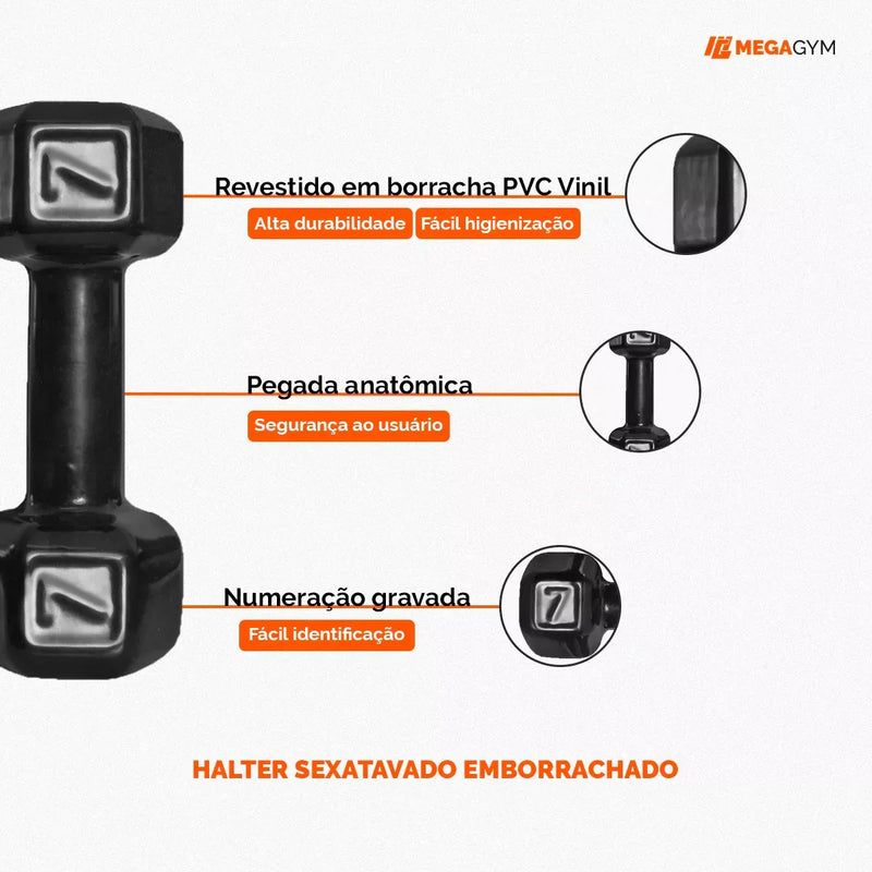 Halter Dumbbell Sextavado Emborrachado
