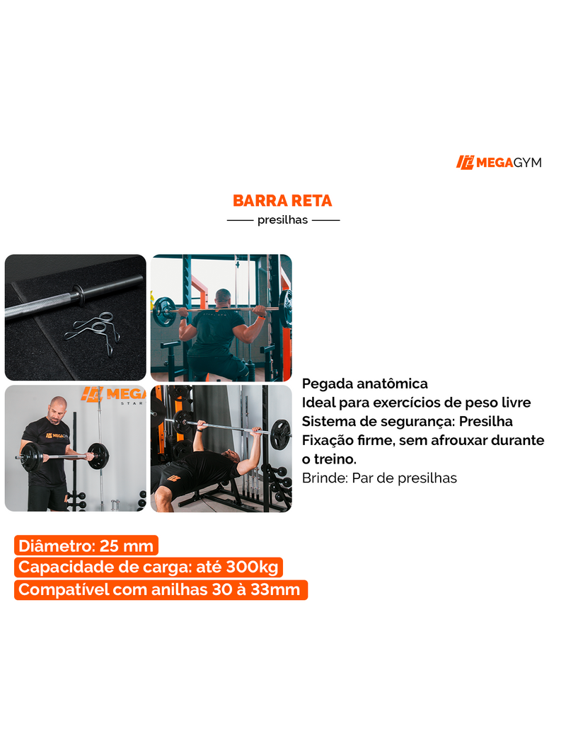 Barra Reta Maciça Cromada 25,40mm