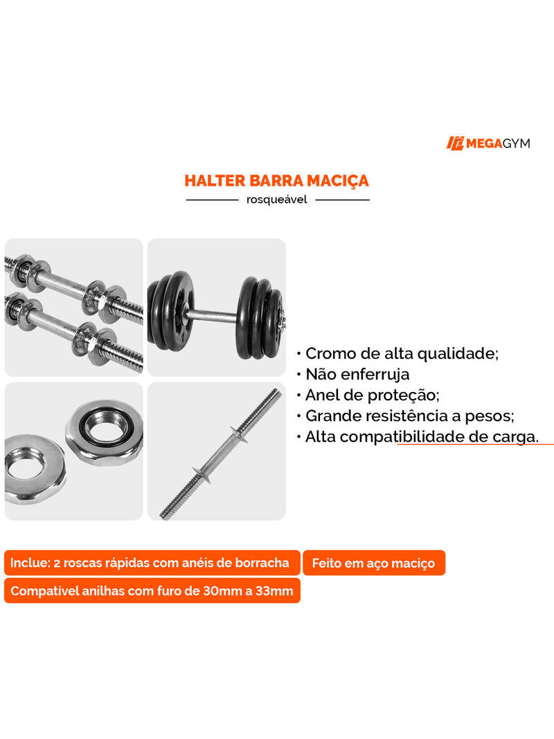 Halter Maciço 40Cm Cromado Com Rosca