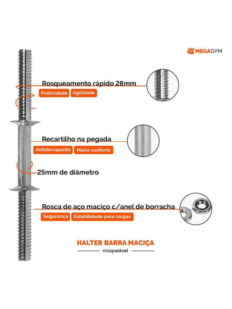 Halter Maciço 40Cm Cromado Com Rosca
